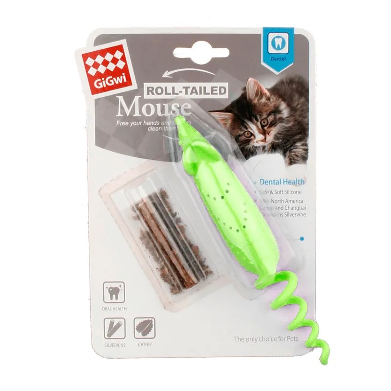 Gigwi Roll Tailed Mouse Juguete para Gato Cola de Raton Verde