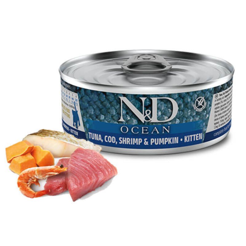N&amp;D Ocean Lata Atun Bacalao Camaron y Calabaza Kitten 70g