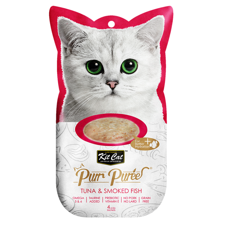 Kit Cat Purr Puree Snack Para Gato Sabor Atun y Pescado Ahumado