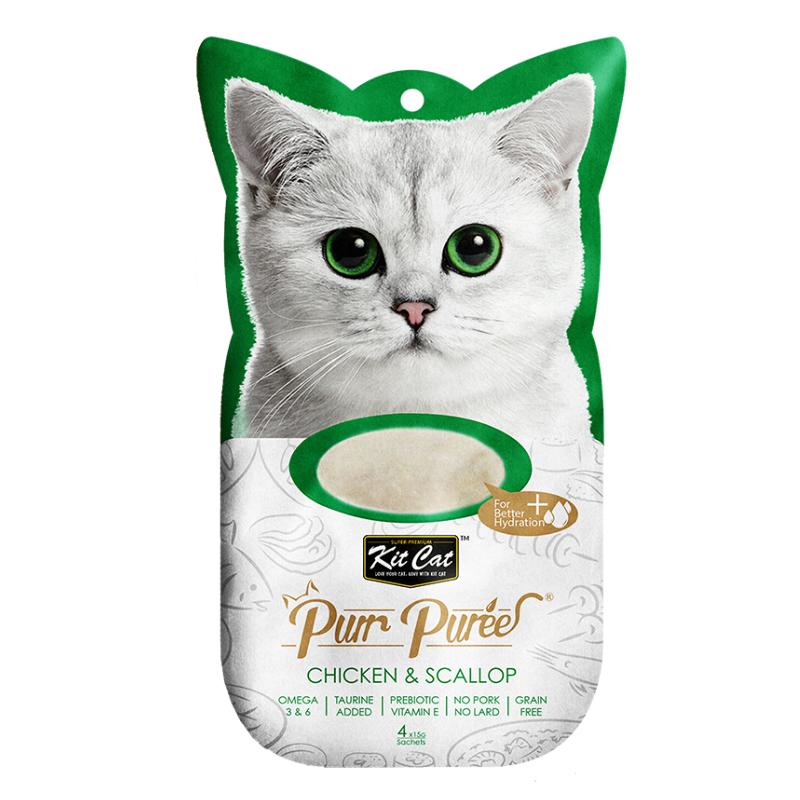 Kit Cat Purr Puree Snack Para Gato Sabor Pollo con Ostiones15g