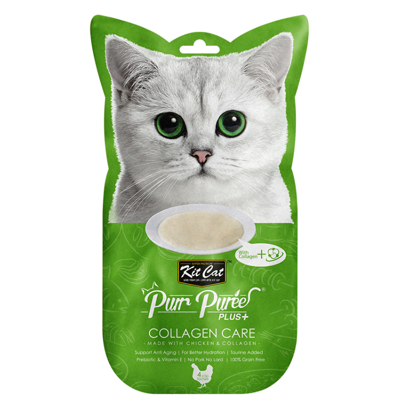 Kit Cat Purr Puree Plus Colageno Care Snack Para Gato Sabor Pllo15g