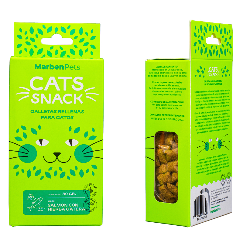 Marben Cats Snack Galleta Relleno de Salmon con Hierba Gatera 80g