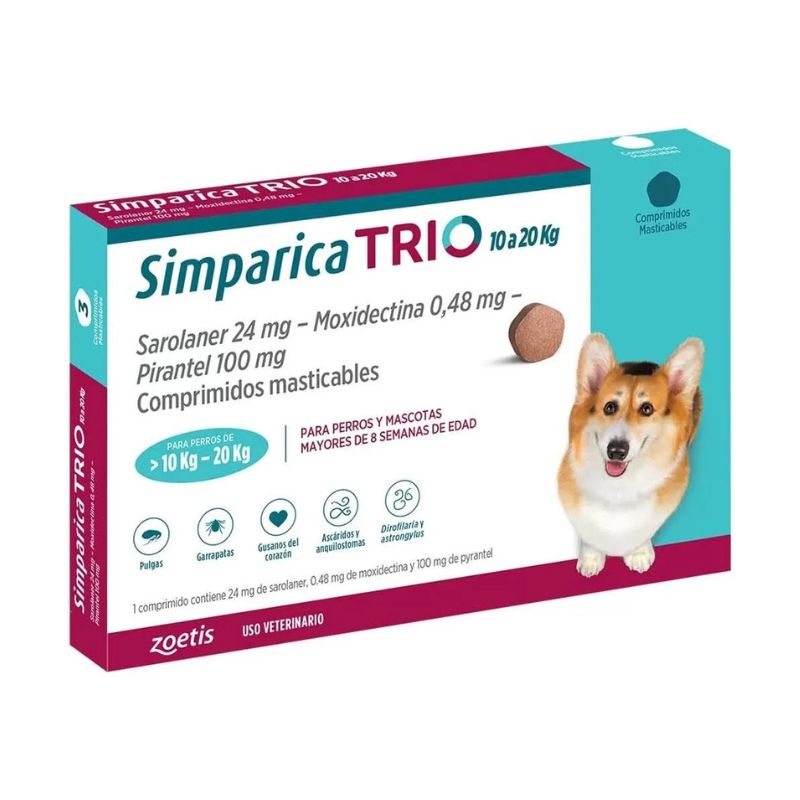 Simparica Trio 10 a 20kg x 3 Comprimido Masticable