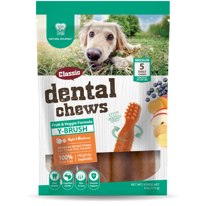 Natura Nourish Dental Chews Super Toothbrush Apple y Blueberry Snack Dental Dog 170g