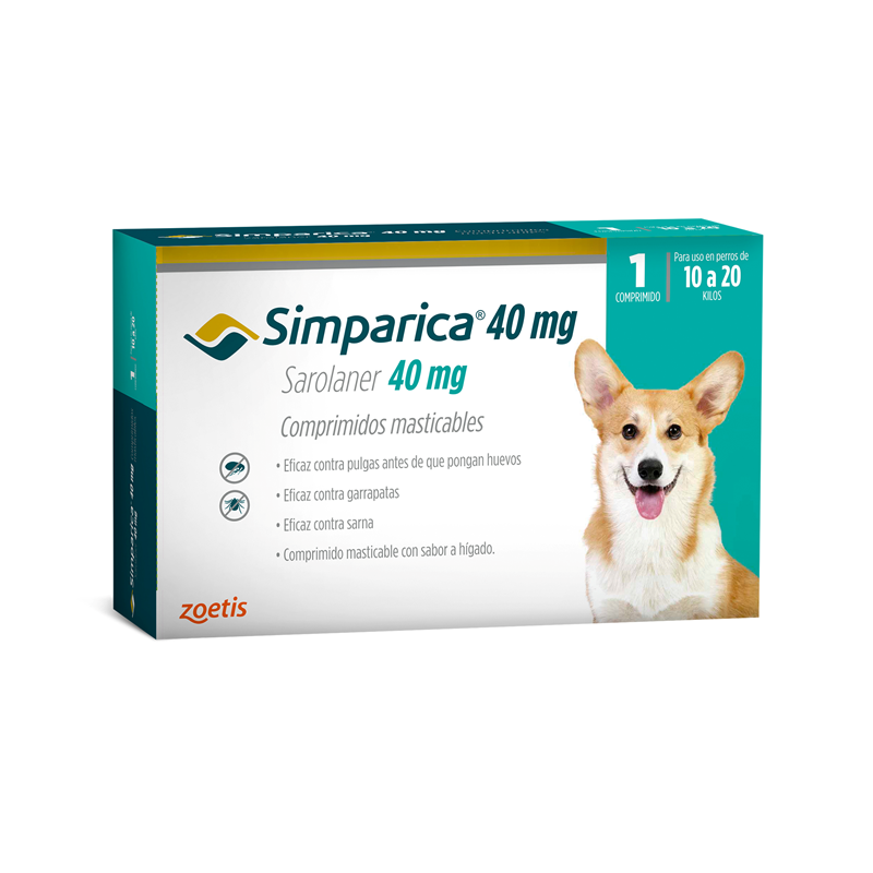 Simparica Antiparasitario 40mg 10 a 20kg 1Comp