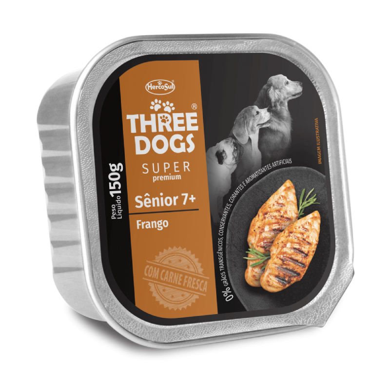 Three Dogs Pate Senior 7+ Sabor a Pollo - Alimento Húmedo para Perro 150g