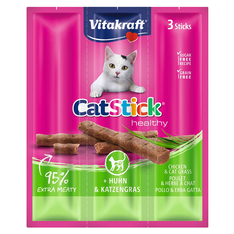 Vitakraft Catstick Classic Snack en Palito Pollo y Hierva Gatera 18G