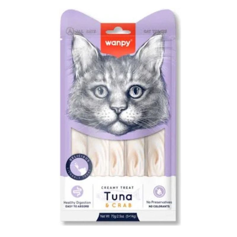 Wanpy Creamy Treat Tuna &amp; Cab Cat - Atun Cangrejo Snack Gato 5unid