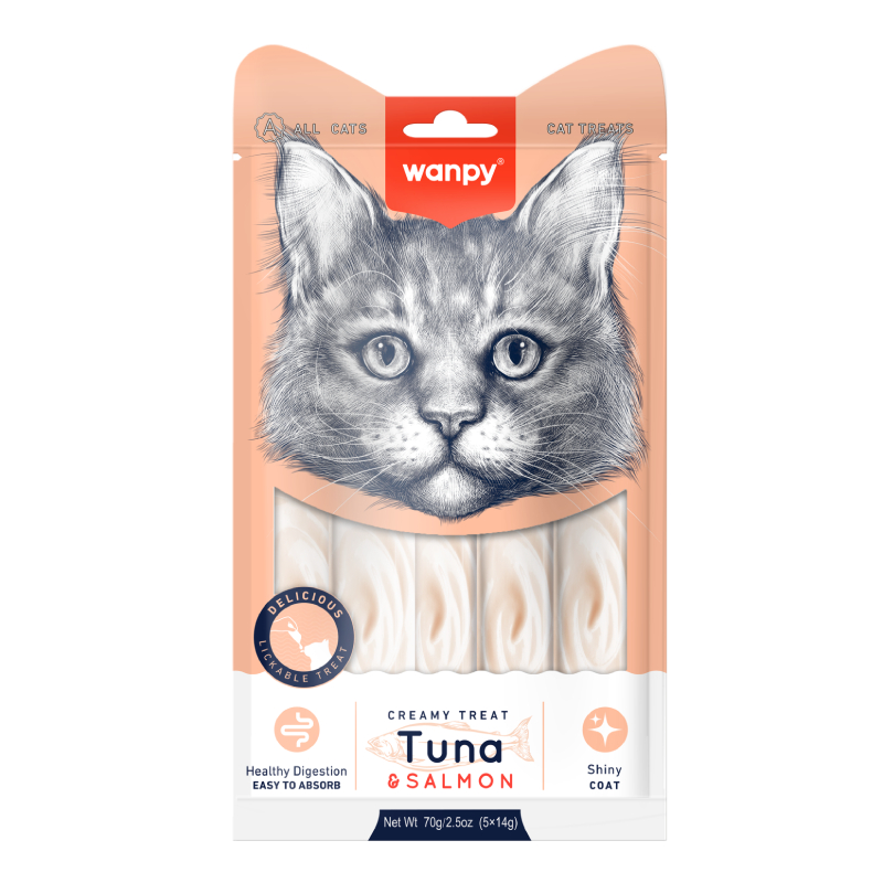 Wanpy Creamy Treat Tuna &amp; Salmon Cat - Atun y Salmon Snack Gato 5unid