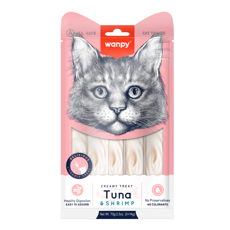 Wanpy Creamy Treat Tuna &amp; Shrimp Cat - Atun y Camaron Snack Gato 5unid
