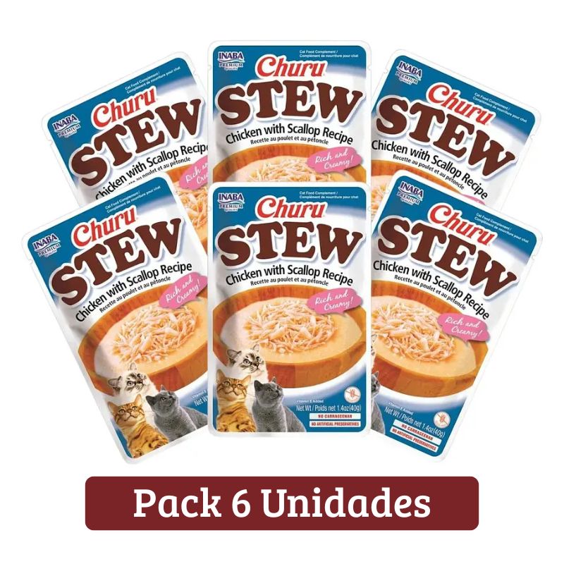 Pack Inaba Churu Stew con Pollo y Ostiones para Gatos x 6u 40g