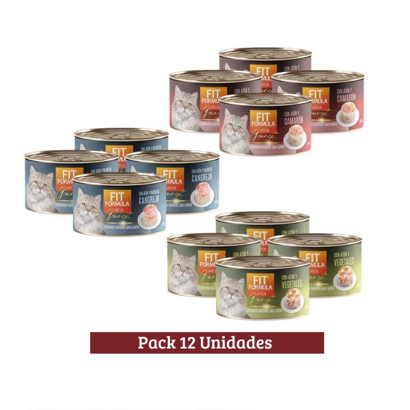 Pack Fit Formula Lata Gourmet Gato Sabores Mixto x 12u 85g