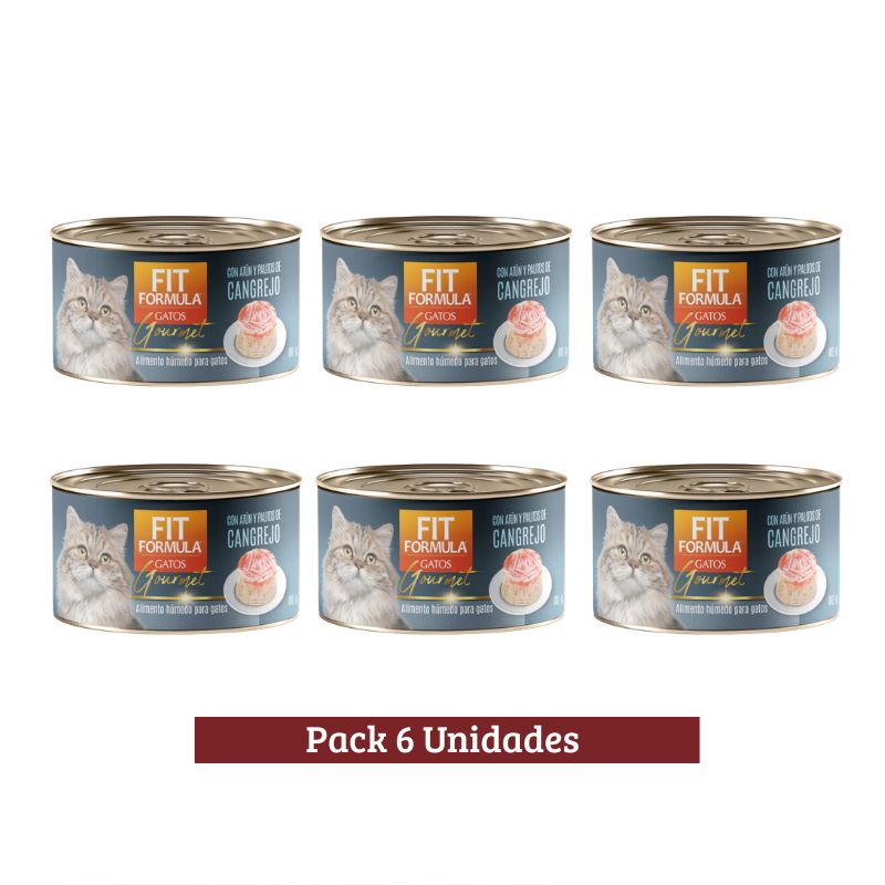 Pack Fit Formula Lata Gourmet Gato Sabor Atun Palito de Cangrejo x 6u 85g