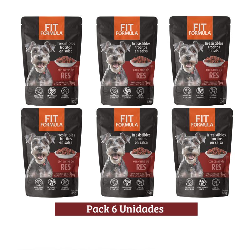 Pack Fit Formula Pouch Vacuno Perro x 6u 85g