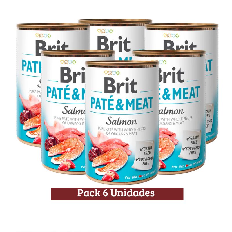 Pack Brit Pate &amp; Meat Salmon Dog x 6u 400g