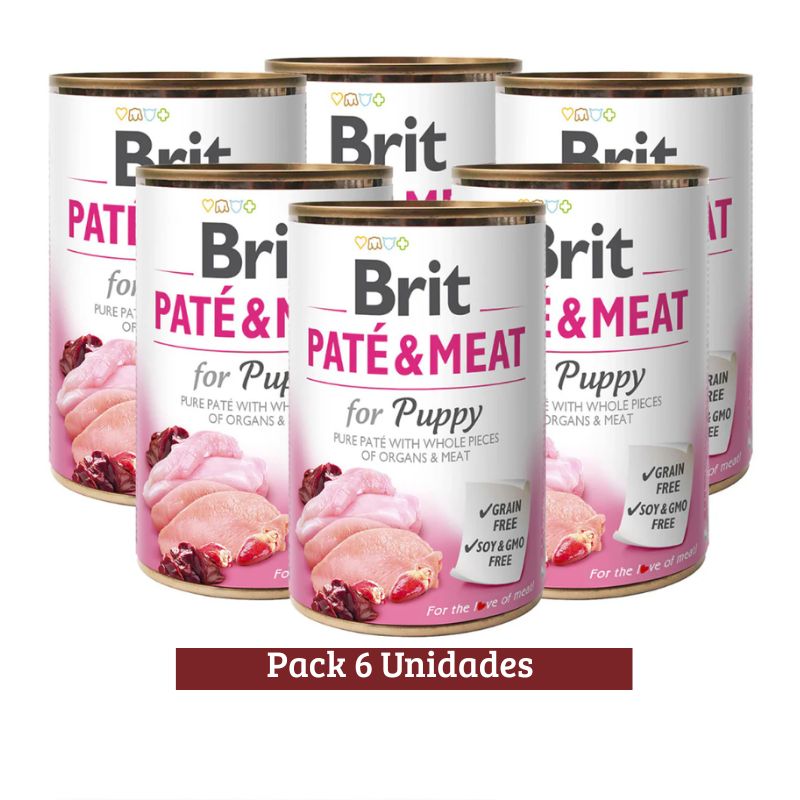 Pack Brit Pate Lata Dog Puppy Meat Chicken y Turkey x 6u 400g