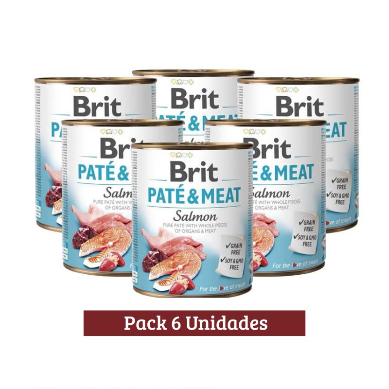 Pack Brit Pate &amp; Meat Salmon Dog x 6u 800g