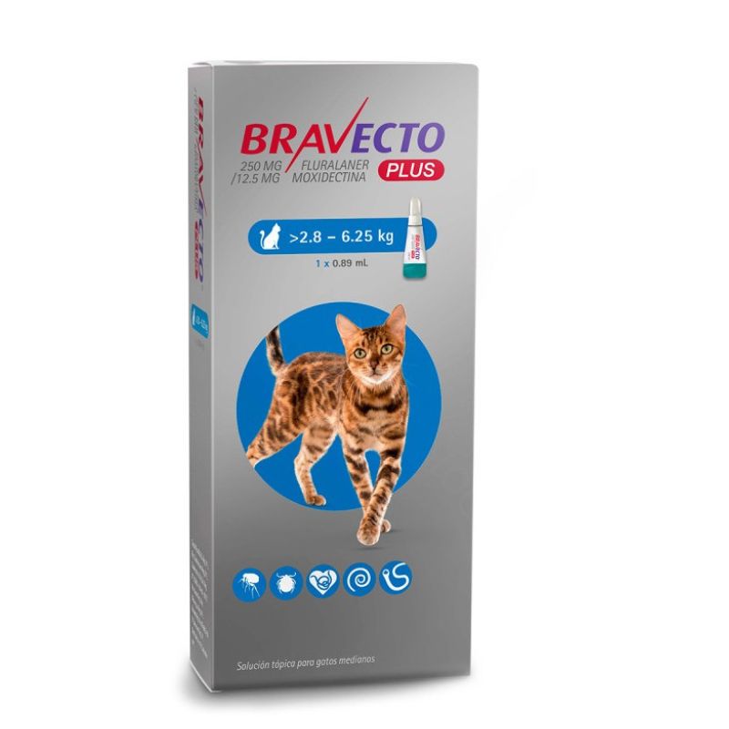 Antiparasitario Bravecto Plus  De 2.8 a 6.25Kg Para Gatos 1 Pipeta.