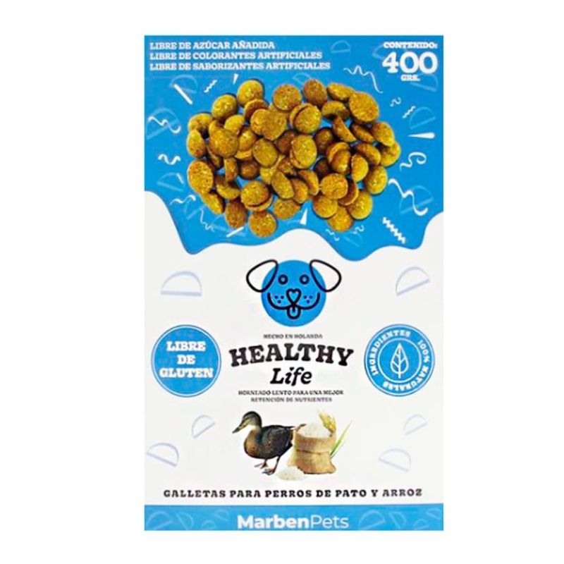 Healthy Life Galletas Libre de Glutén Pato y Arroz Snack Dog 400g