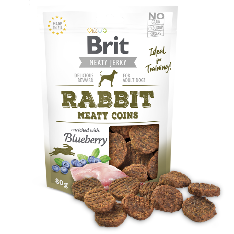 Brit Meaty Jerky Snack Coins Conejo Con Arandanos Perro 80g