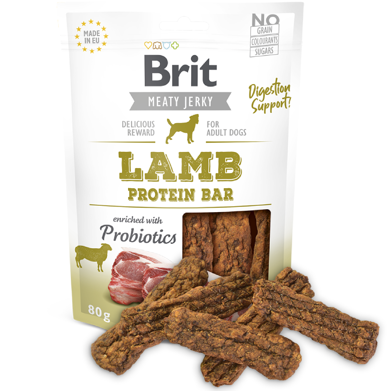 Brit Meaty Jerky Snack Protein Bar Cordero con Probioticos Perro 80g