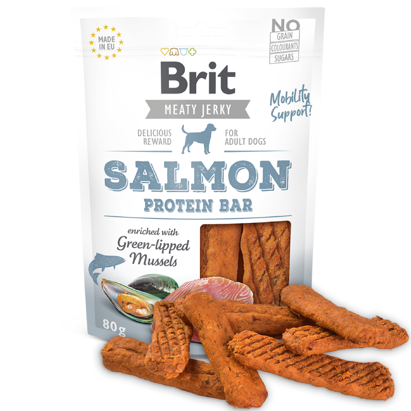 Brit Meaty Jerky Snack Protein Bar Salmon Perro 80g