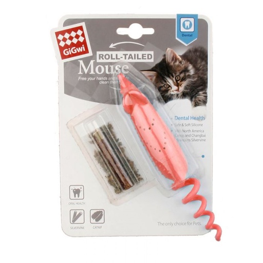 GIGWI ROLL TAILED MOUSE -  JUGUETE PARA GATO COLA DE RATON ROJO