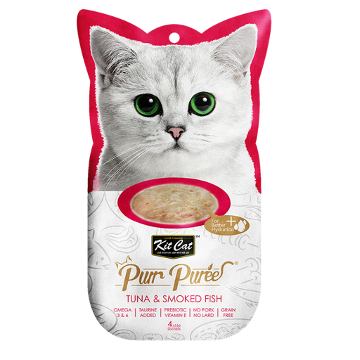Kit Cat Purr Puree Snack Para Gato Sabor Atun y Pescado Ahumado