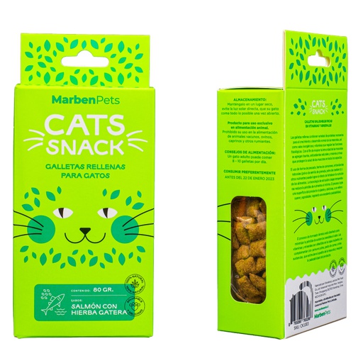 Marben Cats Snack Galleta Relleno de Salmon con Hierba Gatera 80g