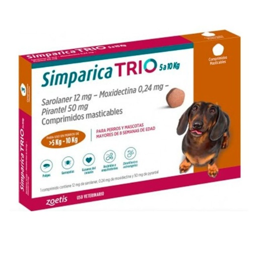 Simparica Trio 5 a 10kg x 3 Comprimido Masticable