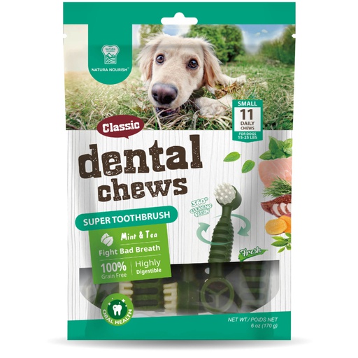 Natura Nourish Dental Chews Super Toothbrush Mint &amp; Tea - Snack Dental Dog 170g