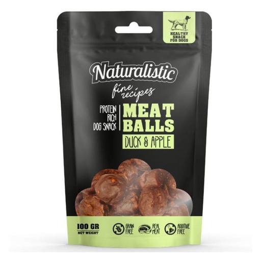 Naturalistic Meat Balls Duck &amp; Apple Snack Para Perro Bolas de Pato y Manzana 100g