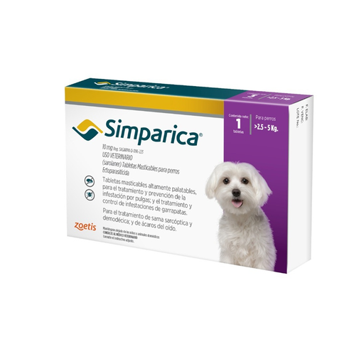 Simparica Antiparasitario  10mg 2.5 a 5kg 1Comp