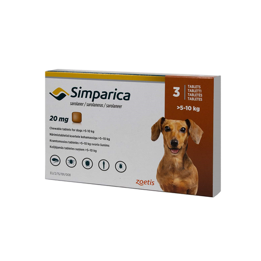 Simparica Antiparasitario 20mg 5 a 10kg 3comp