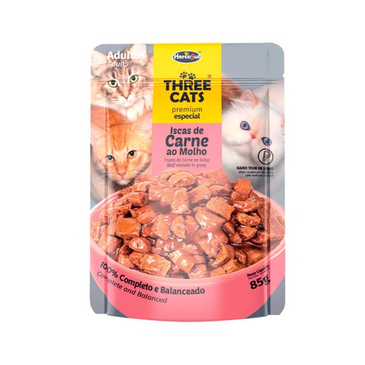 Three Cats Adult Sabor Carne En Salsa Pouch 85g