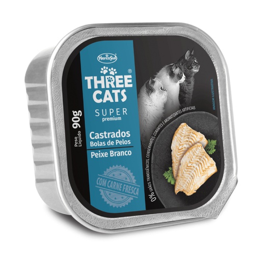 THREE CATS CASTRADO PATE SABOR A PESCADO BLANCO ALIMENTO HUMEDO PARA GATO 90G