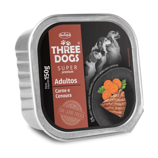 Three Dogs Adulto Pate Sabor a Carne y Zanahoria Alimento Húmedo para Perro 150g