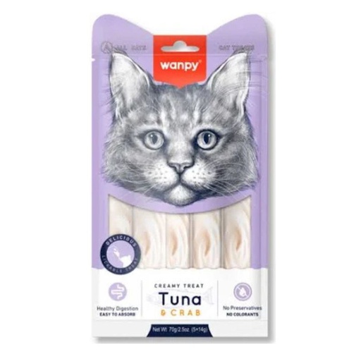 Wanpy Creamy Treat Tuna &amp; Cab Cat - Atun Cangrejo Snack Gato 5unid