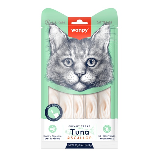 Wanpy Creamy Treat Tuna &amp; Scallop Cat - Atun y Vieira Snack Gato 5unid