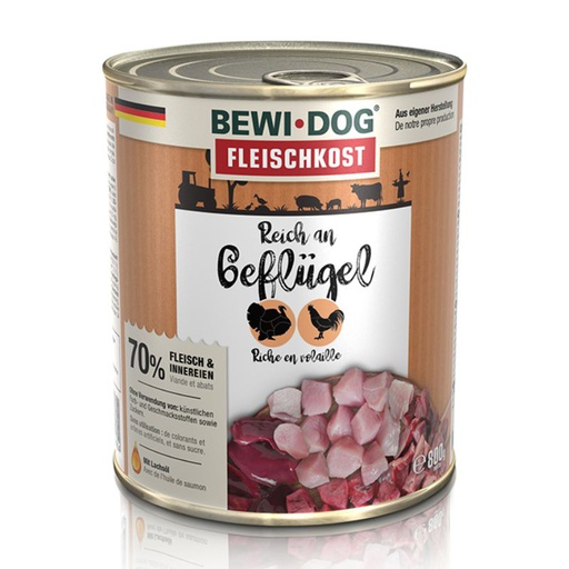 Bewi Dog Lata Rico en Pavo y Pollo 800g