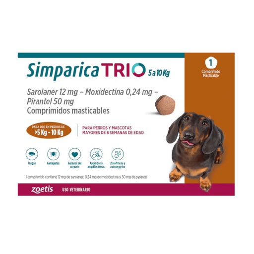 Simparica Trio 5 a 10kg x 1 Comprimido Masticable