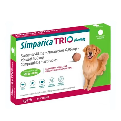 Simparica Trio Antiparasitario 20 a 40kg 3comp