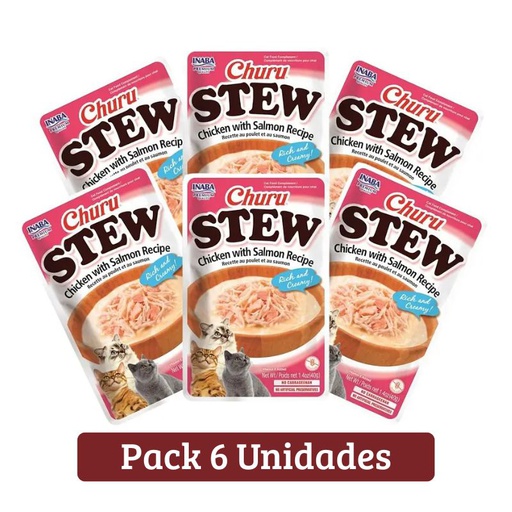 Pack Inaba Churu Stew con Pollo y Salmon para Gatos x 6u 40g