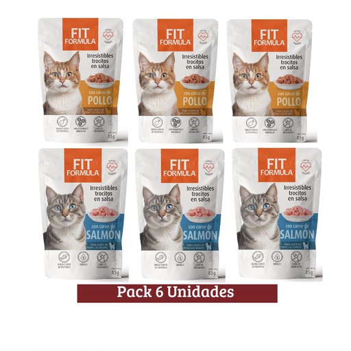Pack Fit Formula Pouch Mixto Salmon y Pollo Gato x 6u 85g
