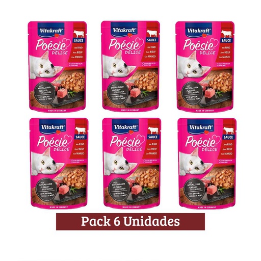 Pack Vitakraft Poesie Delice Alimento Humedo de Ternera Gato x 6u 85g