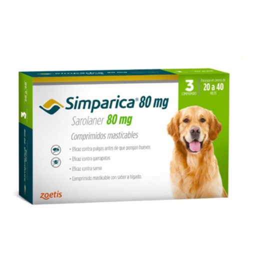 Simparica Antiparasitario 40mg 20,1 a 40kg 3 Comprimidos