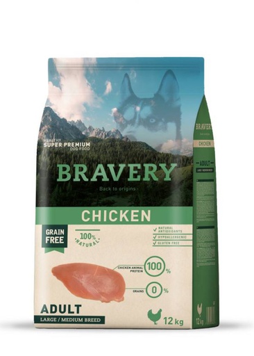 Bravery Adult Dog Large / Medium Breeds Chiken 12kg