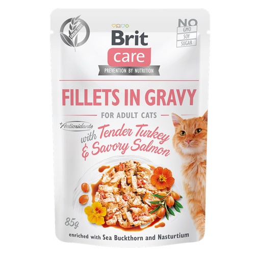 Brit Care Cat Pouch filete con Sabor Pavo y Salmon 85g