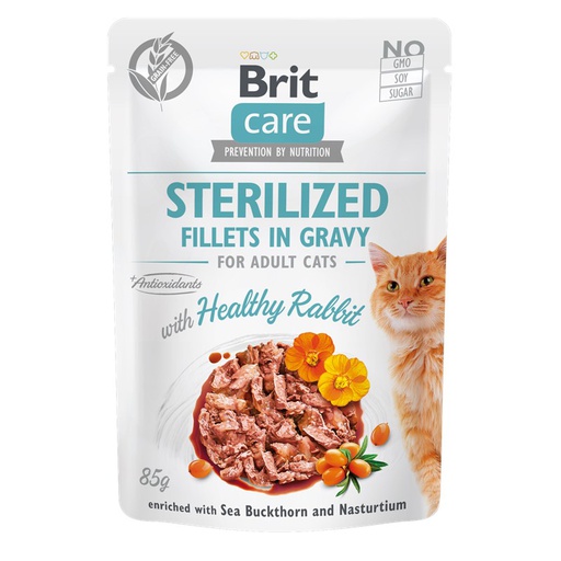 Brit Care Pouch Sterilized Filete En Salsa De Conejo Para Gato 85g