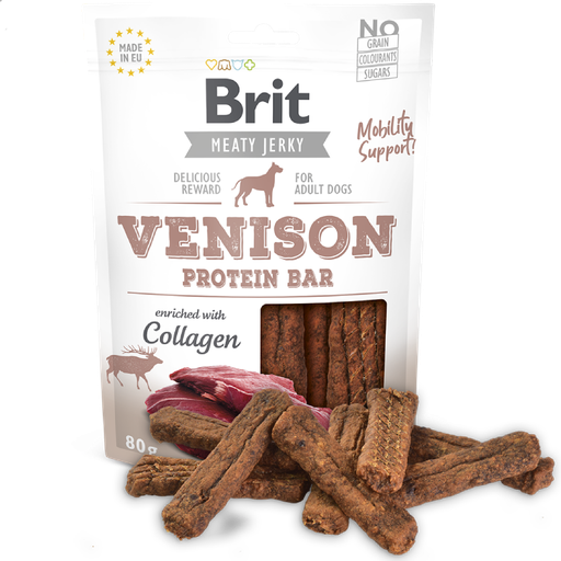 Brit Meaty Jerky Snack Protein Bar Venado con Colageno Perro 80g